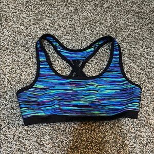 Girls Blue Striped Sports Bra